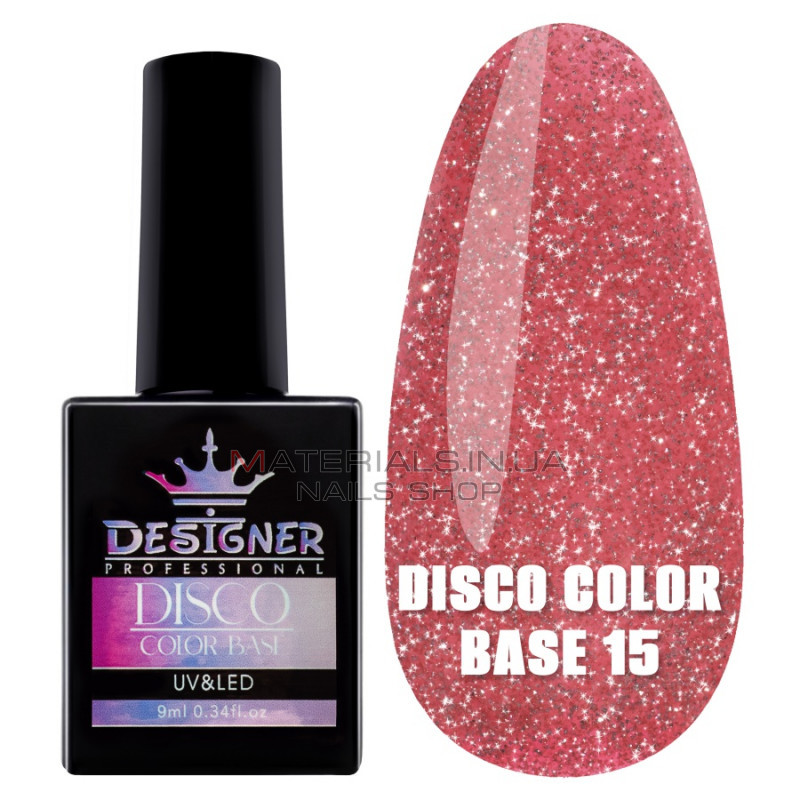 Светоотражающее базовое покрытие №15 (Клубничный), 9 мл. - Disco Color Base Дизайнер Светоотражающее базовое покрытие №15 (Клубничный), 9 мл. - Disco Color Base Дизайнер