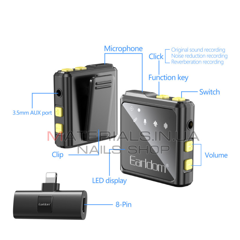 Бездротовий мікрофон для телефона Earldom ET-MC9L, Lightning