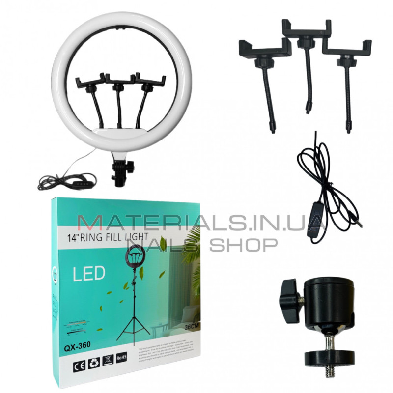 Кільцева LED-лампа QX-360, 36 см, 14″, 192 світлодіодів, USB