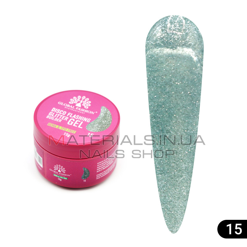 Гель для моделювання нігтів 15 г, Disco Flashing Glitter Builder gel 15