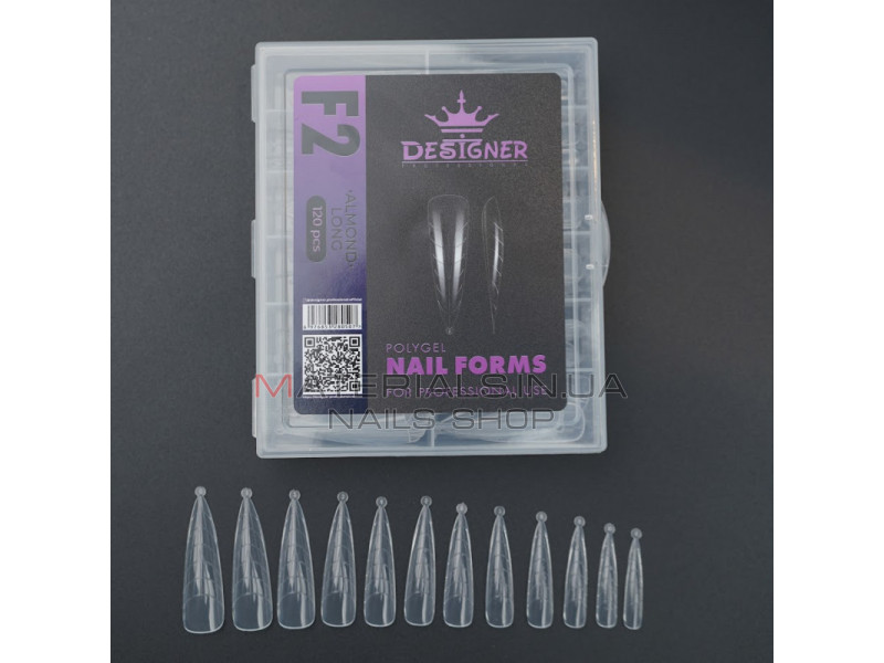 Верхні форми Дизайнер F2 Almond long - Polygel Nail Forms