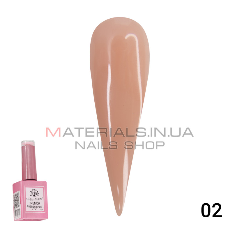 Каучуковая база для гель лака френч, Rubber Base Coat French, 15 мл., Global Fashion 02