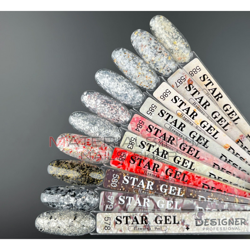 Гель лак Star gel 578 Дизайнер (9мл.) - з пластівцями Юкі
