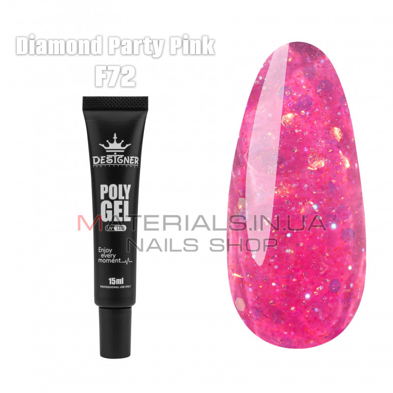 Полігель (15 мл.) Дизайнер F72 Diamond Party Pink