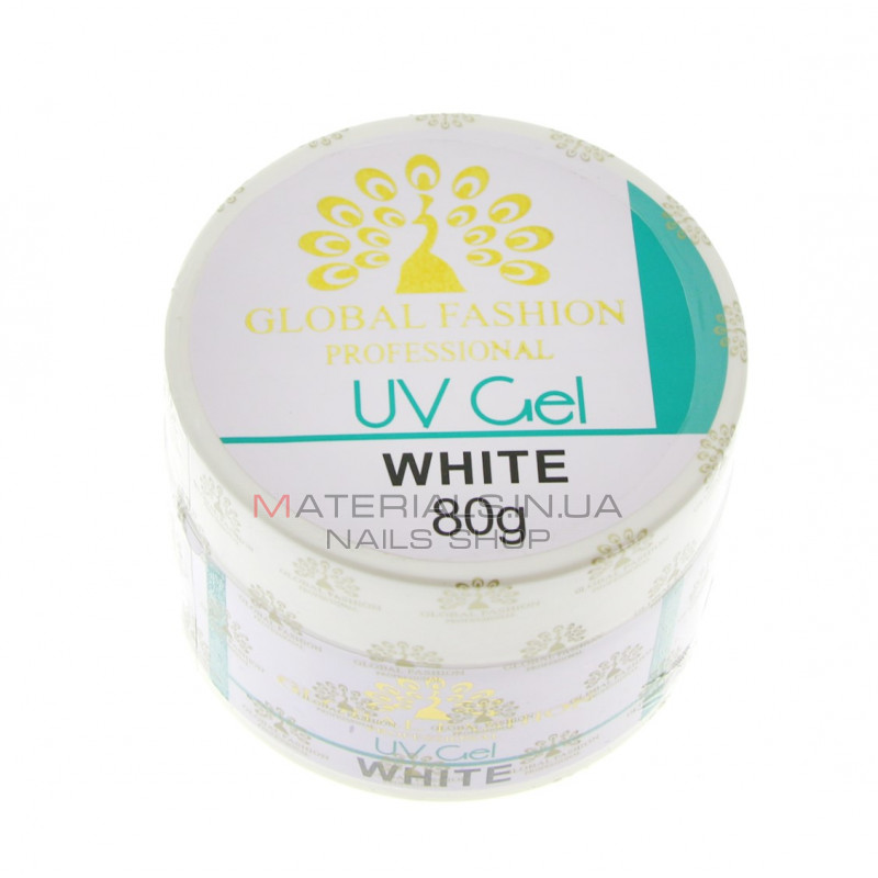 Гель для нарощування нігтів, білий, Global Fashion white, 80 г Гель для нарощування нігтів, білий, Global Fashion white, 80 г