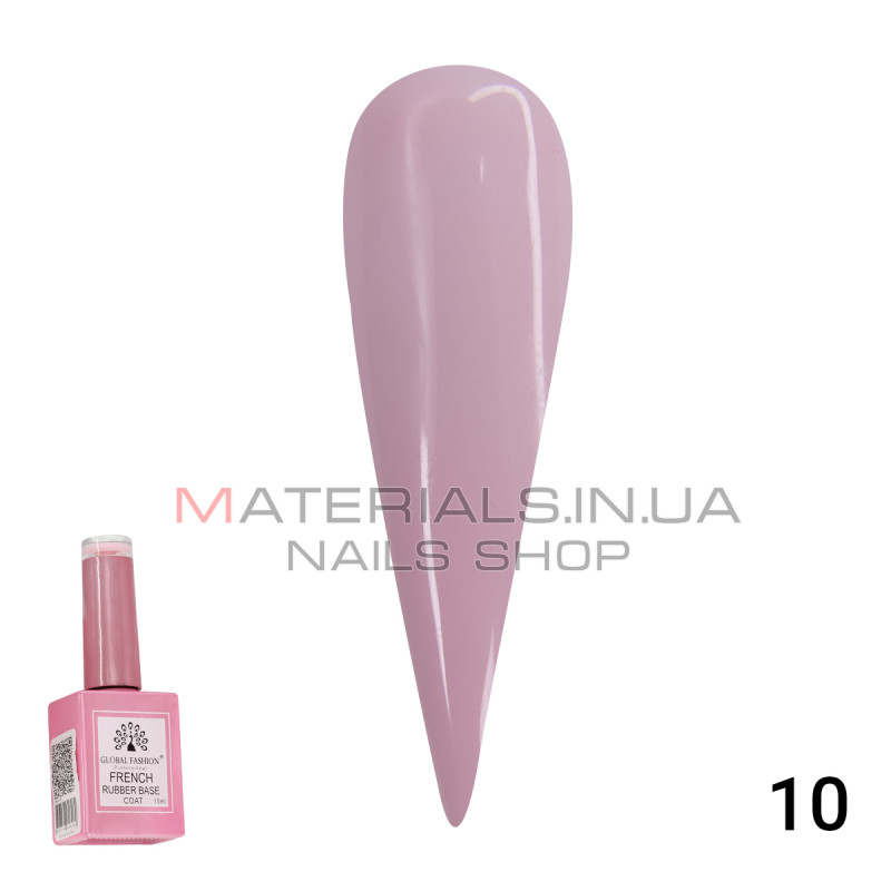 Каучуковая база для гель лака френч, Rubber Base Coat French, 15 мл., Global Fashion 10