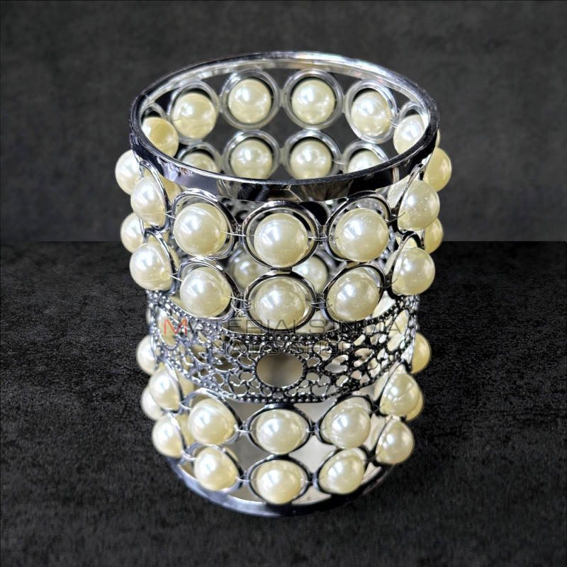 Підставка для пензлів із декоративним каменем Silver pearl round