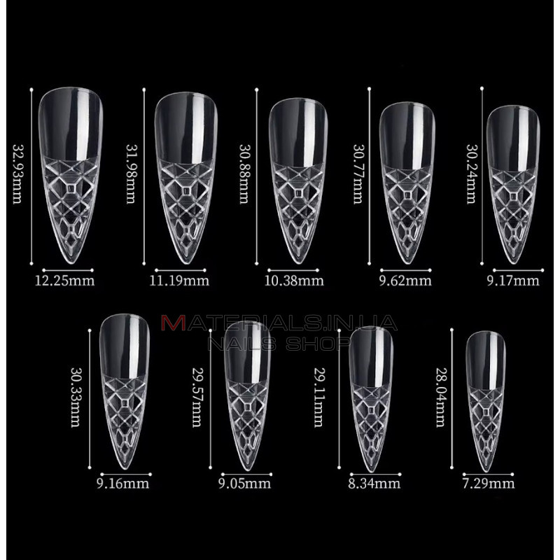 Crystal Fast Gel Tips (Stiletto Medium TS1) - типси гелеві з шипами Дизайнер 120 шт/уп