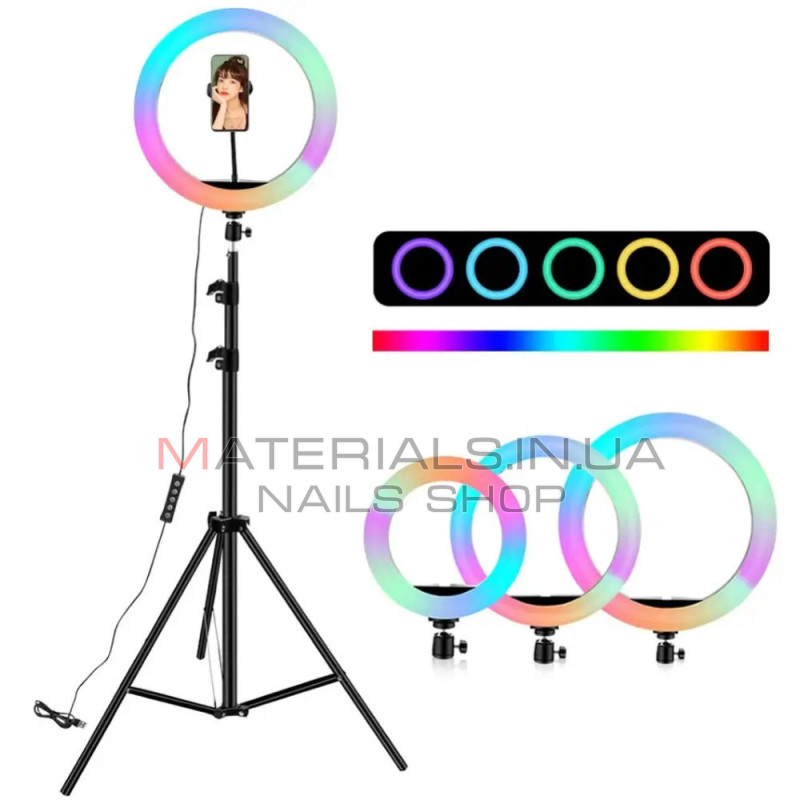 Кільцева LED-лампа MJ-36, Orig RGB, 36 см, 14″, 92 світлодіодів, 39 RGB, пульт ДК, 3 Holders