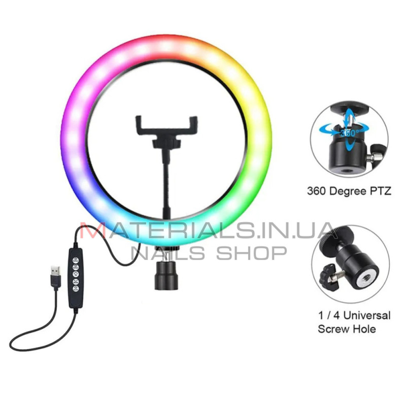 Кільцева LED-лампа 3D-30, RGB, 30 см, 12″, 120 світлодіодів, 21 RGB