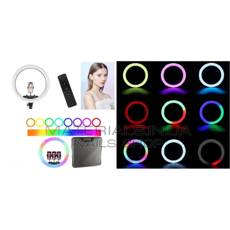 Кільцева LED-лампа RL-18, RGB Original 46 см, 18″, 416 світлодіодів, пульт ДК, 3 м cable with plug, 3 holder, сумка
