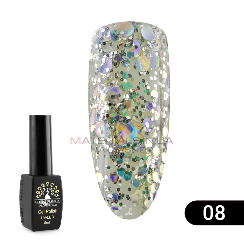 Гель лак Global Fashion Shiny (Пестрота), 8 мл, 08 Гель лак Global Fashion Shiny (Пестрота), 8 мл, 08