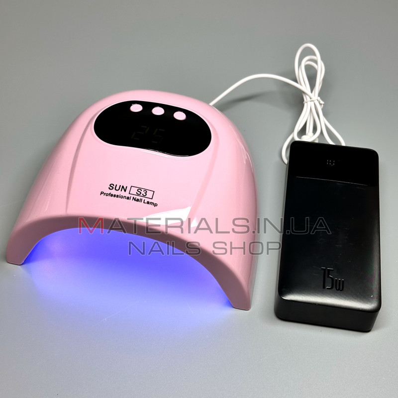 UV LED Лампа Sun S3, 88Вт працює від Power Bank, рожева