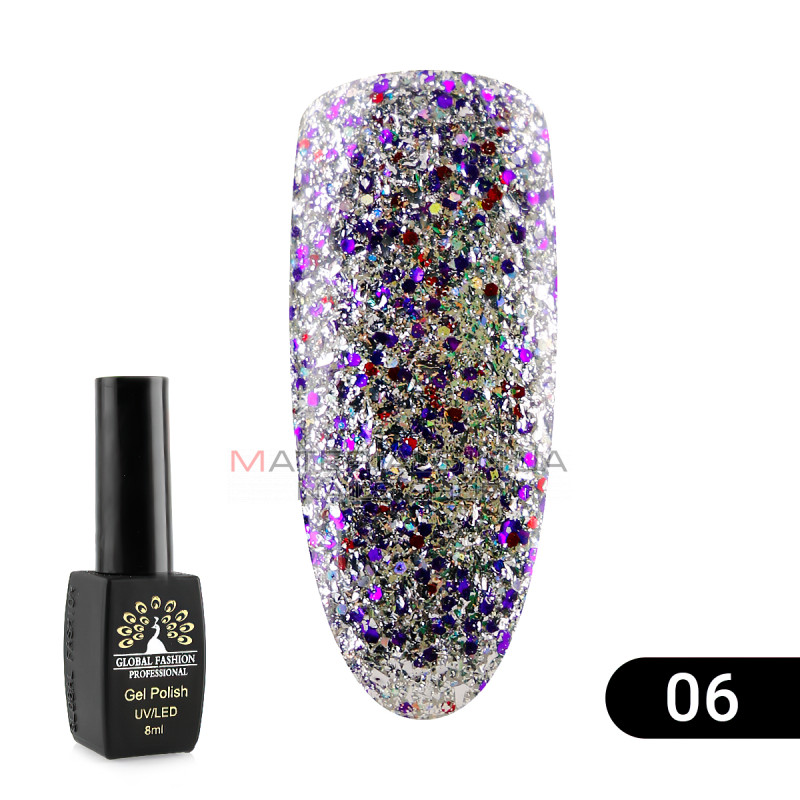 Гель лак Global Fashion Shiny (Пестрота), 8 мл, 06 Гель лак Global Fashion Shiny (Пестрота), 8 мл, 06