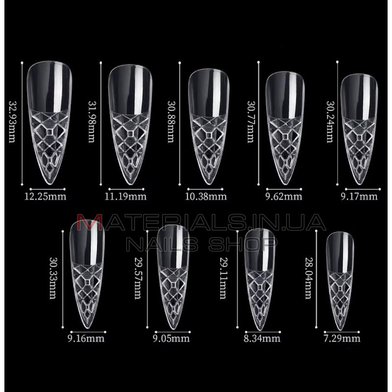 Crystal Fast Gel Tips (Stiletto Medium TS1) - типси гелеві з шипами Дизайнер 120 шт/уп