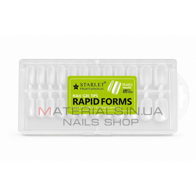 Гелеві тіпси для нарощування ногтей матові Starlet Professional Rapid Forms Квадрат, 240 шт.