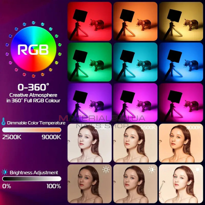 Накамерный видеосвет LED RGB— AY-84 | 3000-6500K | 1800MA | Накамерный видеосвет LED RGB— AY-84 | 3000-6500K | 1800MA |