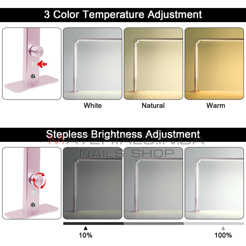 Настільна безтіньова лампа Wenxintek Nail Table Lamp (80х40см, 36Вт) Pink