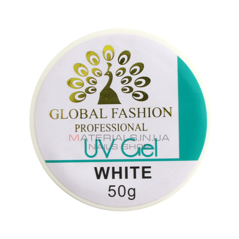 Гель для нарощування нігтів, білий, Global Fashion white, 50 г Гель для нарощування нігтів, білий, Global Fashion white, 50 г
