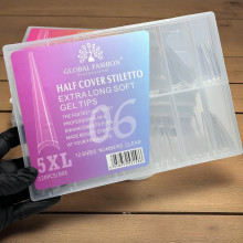 Гелевые типсы Global 06 Half Cover Stiletto Extra Long Gel Tips 5XL – 120 шт (Прозрачные)