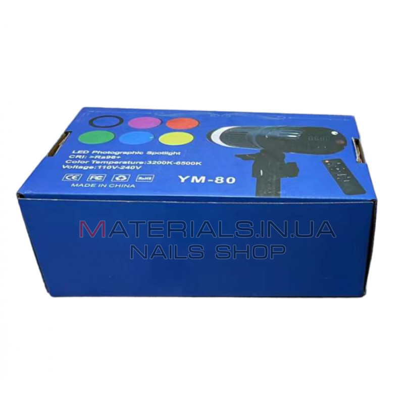Студійний LED-прожектор YM-80, RGB, 18 × 7,5 см, RGB, 5 колір, 3200 K-6500 K, пульт ДК