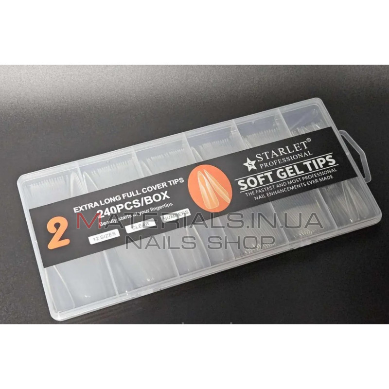 Типси гелеві Starlet Professional Soft Gel Tips 2, 240 шт., екстра довгий стилет, прозорі