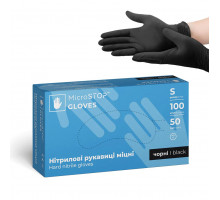 Рукавички нітрилові Microstop неопудрені міцні, чорні, розмір S, 100 шт