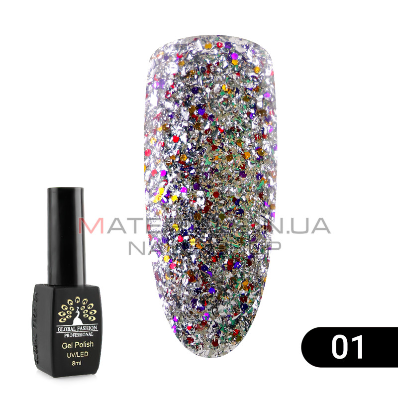 Гель лак Global Fashion Shiny (Пестрота), 8 мл, 01