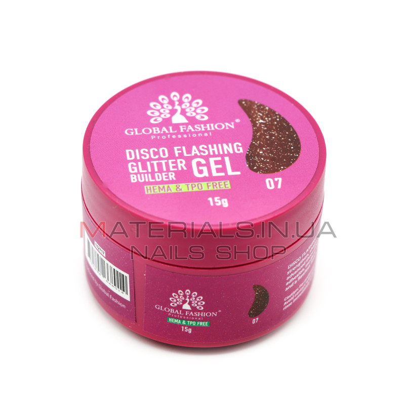 Гель для моделювання нігтів 15 г, Disco Flashing Glitter Builder gel 07