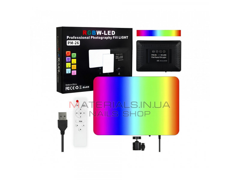 Лампа видеосвет LED RGB PM26 23x16 cm 96 Lights 2700K-6000K Remote USB + Adapter inside