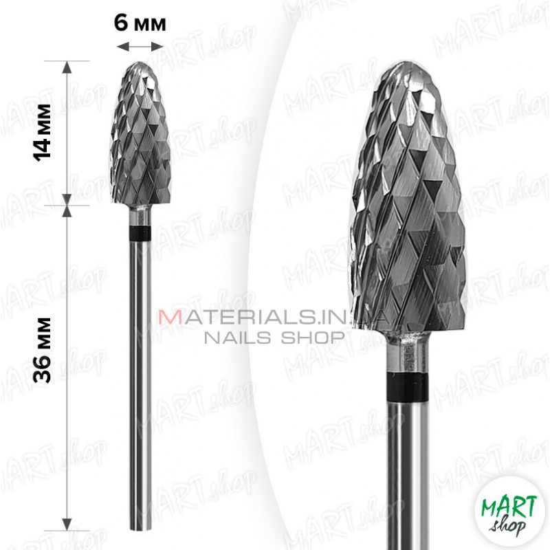 Твердосплавна фреза для зняття гель-лаку mART M-110 Кукурудза 2XC Black 6*14 Твердосплавна фреза для зняття гель-лаку mART M-110 Кукурудза 2XC Black 6*14