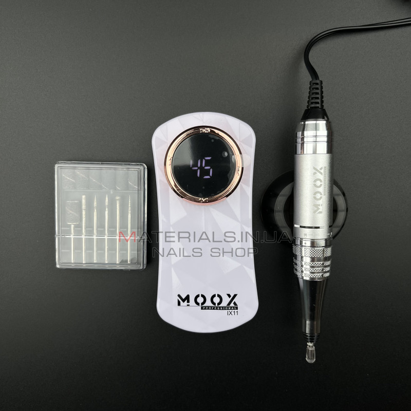 Фрезер Мокс IX11 (White) на акуммуляторі 45 000 об/хв. та 35 W. для манікюру та педикюру Фрезер Мокс IX11 (White) на акуммуляторі 45 000 об/хв. та 35 W. для манікюру та педикюру