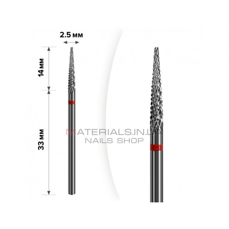Твердосплавна фреза для зняття гель-лаку mART M-103 Голка Red 2.5*14 Твердосплавна фреза для зняття гель-лаку mART M-103 Голка Red 2.5*14