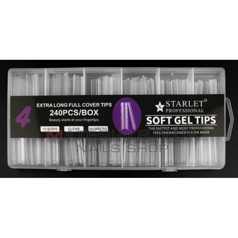 Типси гелеві Starlet Professional Soft Gel Tips 4, 240 шт., екстра довгий арочний квадрат, прозорі