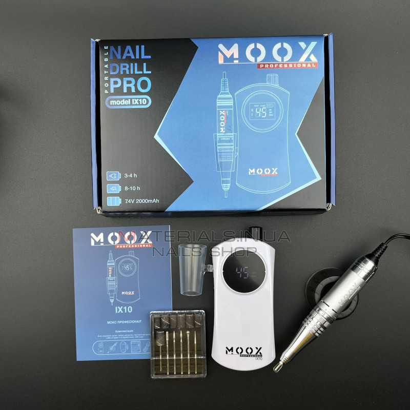 Фрезер Мокс IX10 (White) на акуммуляторі 45 000 об/хв. та 35 W. для манікюру та педикюру Фрезер Мокс IX10 (White) на акуммуляторі 45 000 об/хв. та 35 W. для манікюру та педикюру