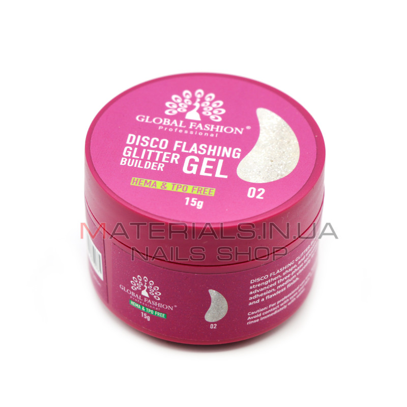 Гель для моделювання нігтів 15 г, Disco Flashing Glitter Builder gel 02