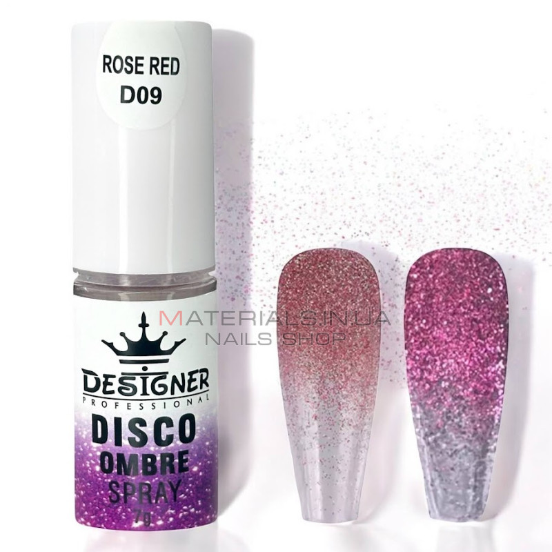 Disco Ombre Spray (7 г.) Rose Red D09 - світловідбивна спрей пудра Дизайнер для створення омбре на нігтях Disco Ombre Spray (7 г.) Rose Red D09 - світловідбивна спрей пудра Дизайнер для створення омбре на нігтях