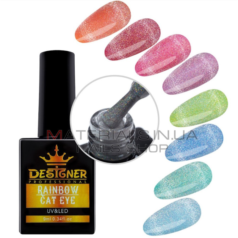 Гель лак Rainbow Cat Eye Дизайнер для нігтів (голографічний, котяче око), 9 мл.