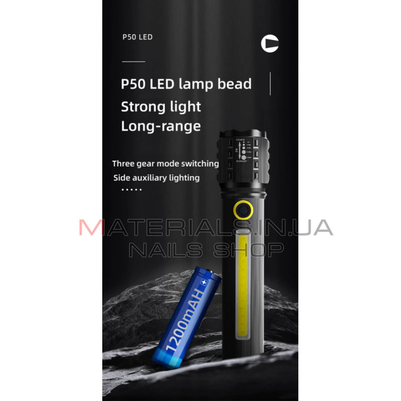 Акумуляторний ручний LED-ліхтар C73, бічне COB-світло, 3 режими