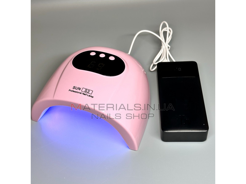 UV LED Лампа Sun S3, 88Вт працює від Power Bank, рожева