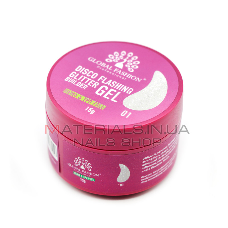 Гель для моделювання нігтів 15 г, Disco Flashing Glitter Builder gel 01