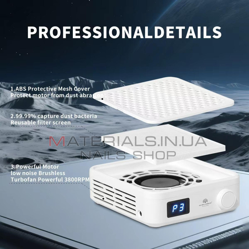 Витяжка для манікюру Global Fashion GFS-900 Pro (3800 об/хв), безщіткова турбіна