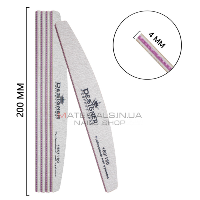 Упаковка пилок Designer 25шт, сіра, човник 180/180 Упаковка пилок Designer 25шт, сіра, човник 180/180