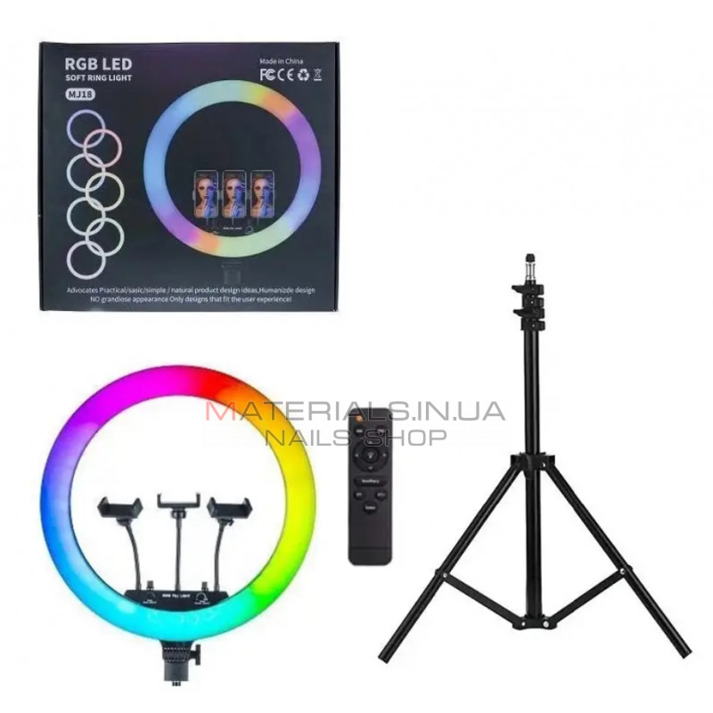 Кольцевая лампа MJ-45 RGB, 45см (штатив, пульт, USB) Кольцевая лампа MJ-45 RGB, 45см (штатив, пульт, USB)