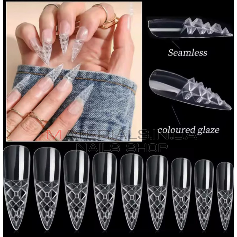 Crystal Fast Gel Tips (Stiletto Medium TS1) - типси гелеві з шипами Дизайнер 120 шт/уп
