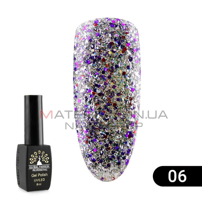 Гель лак Global Fashion Shiny (Пестрота), 8 мл, 06