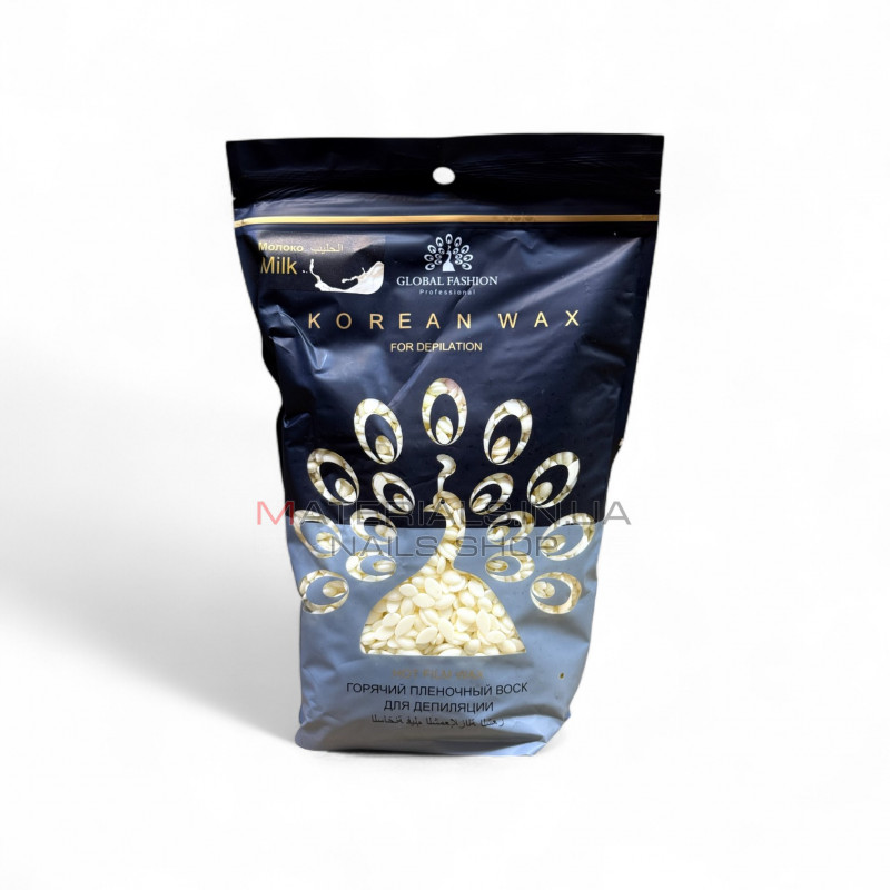Горячий пленочный воск Global Fashion Korean Wax, Молоко, 500 г Горячий пленочный воск Global Fashion Korean Wax, Молоко, 500 г