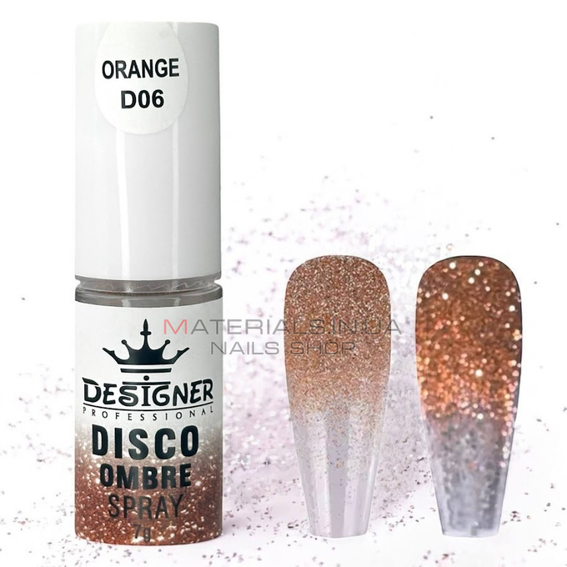 Disco Ombre Spray (7 г.) Orange D06 - світловідбивна спрей пудра Дизайнер для створення омбре на нігтях Disco Ombre Spray (7 г.) Orange D06 - світловідбивна спрей пудра Дизайнер для створення омбре на нігтях