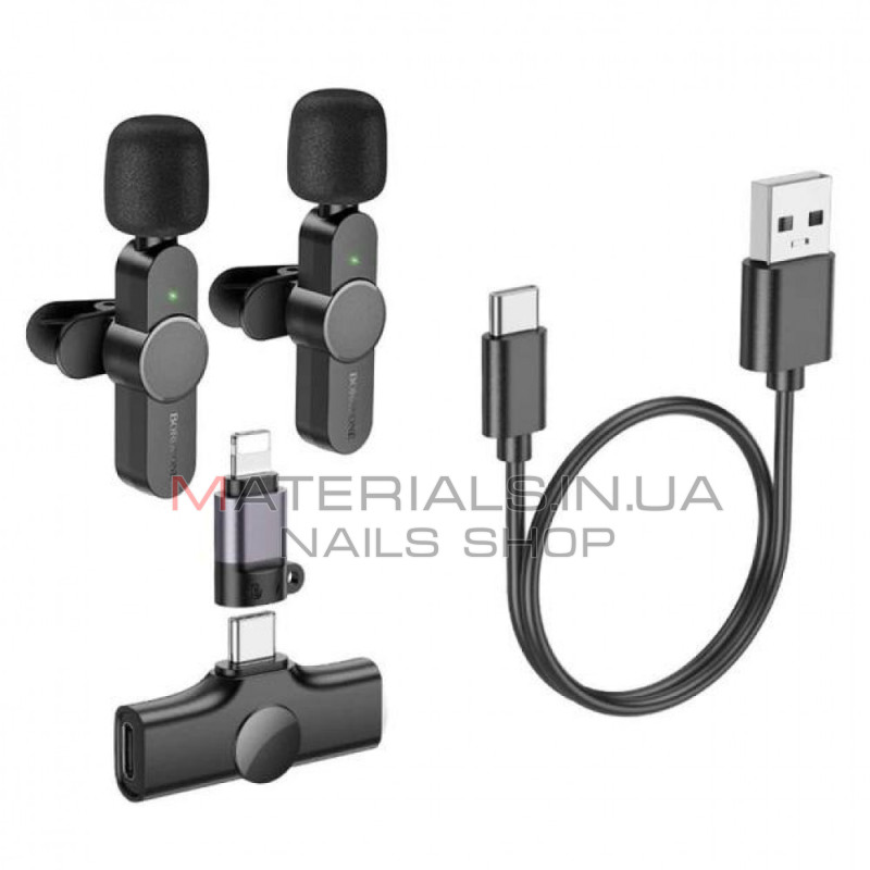 Бездротовий мікрофон для телефона Borofone BFK12, Lightning + USB-C