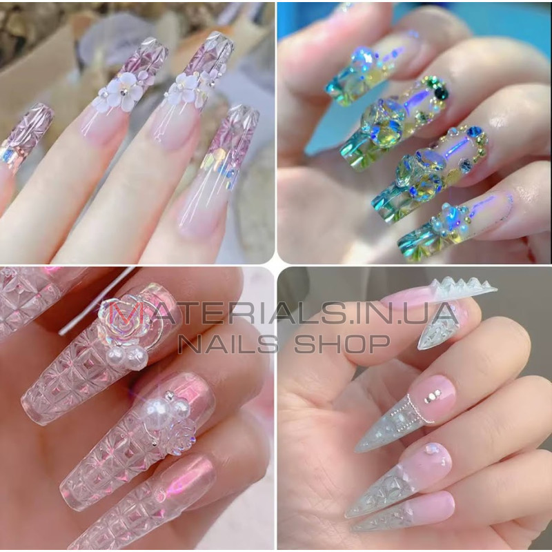 Crystal Fast Gel Tips (Stiletto Medium TS1) - типси гелеві з шипами Дизайнер 120 шт/уп